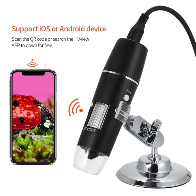 1000X vergroting USB digitale microscoop met standaard vergrootglas met 8-LED licht vergrootglas voor zwart/zilver