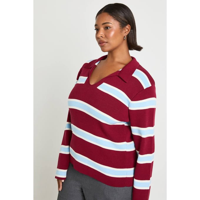 boohoo Dames Plus met kraag compacte gebreide rugbytrui | Bordeaux Rood | Maat: 44-46