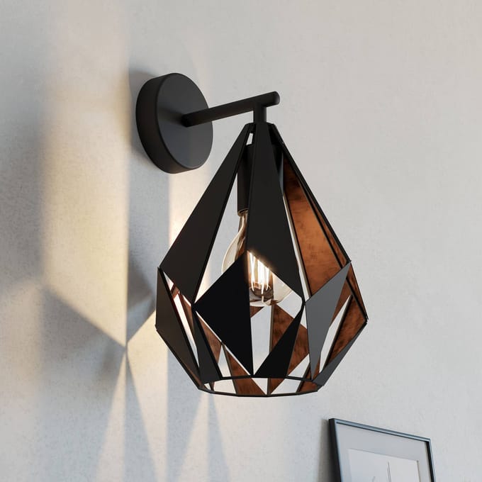 EGLO Carlton 1 Wandlamp - E27 - 33 cm - Zwart/Koper