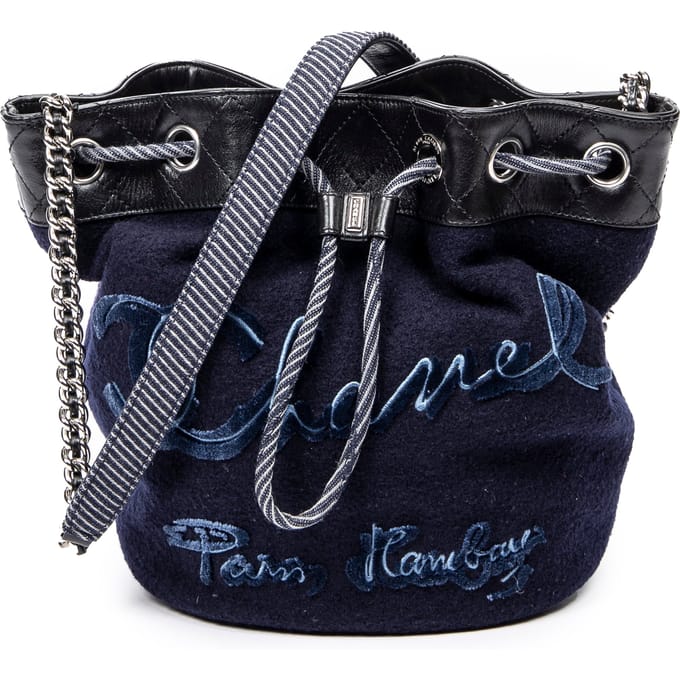 Embroidered Wool Bucket Chain Bag  Schoudertas