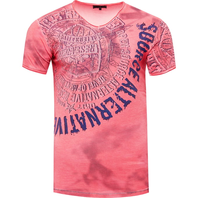 T-shirt met V-hals en strasssteentjes Trimmed