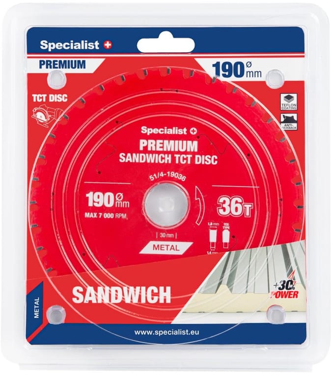 190x36Tx 30 mm TCT Cirkelzaagblad Sandwichpanelen & Dun Metaal | PREMIUM