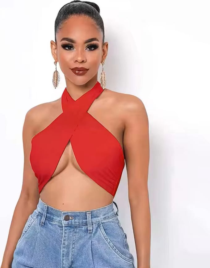 ASTRADAVI Damesmode - Top - Bandeau Crop Top - Extra Lang Extra lang en op Meerdere Manieren te Dragen - One Size / Rood