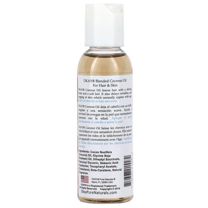 Okay Pure Naturals, Blended Coconut Oil, 2 fl oz (59 ml) white
