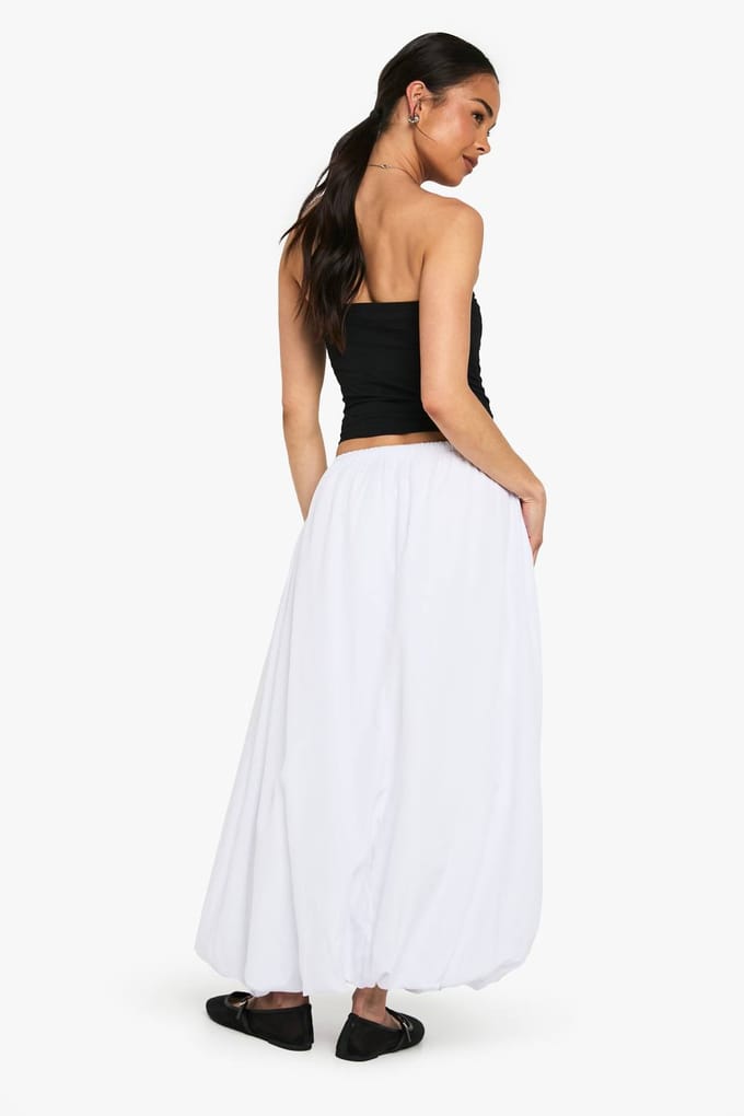 boohoo Dames Geweven Maxi Rok met Bubbelzoom | White | Maat: Medium