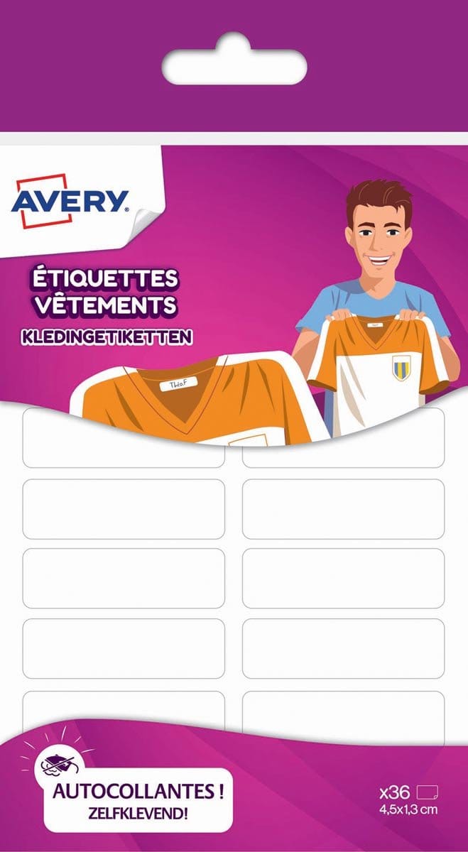Etiket voor textiel Avery 36 stuks - wit. Family