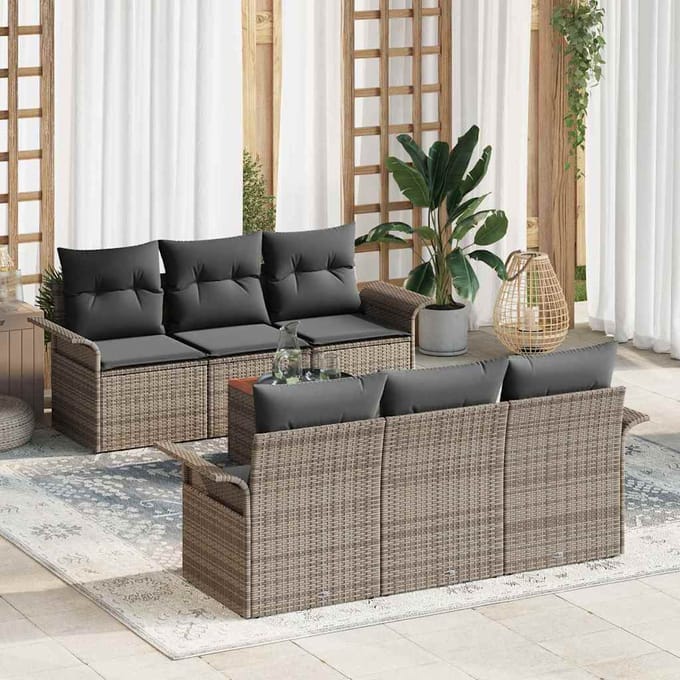 vidaXL - Tuinbank - Set - 7 - st - Grijs - poly - rattan
