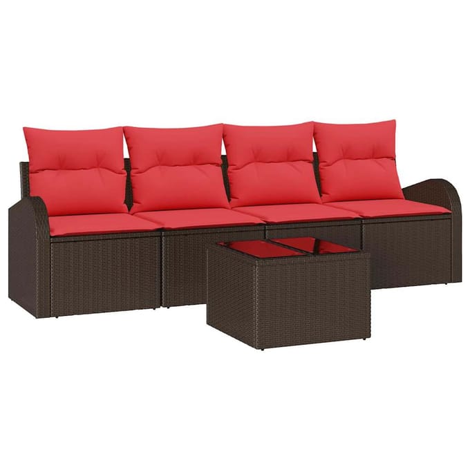 vidaXL - Tuinbank - Set - 5 - st - 4-zits - Bruin - poly - rattan