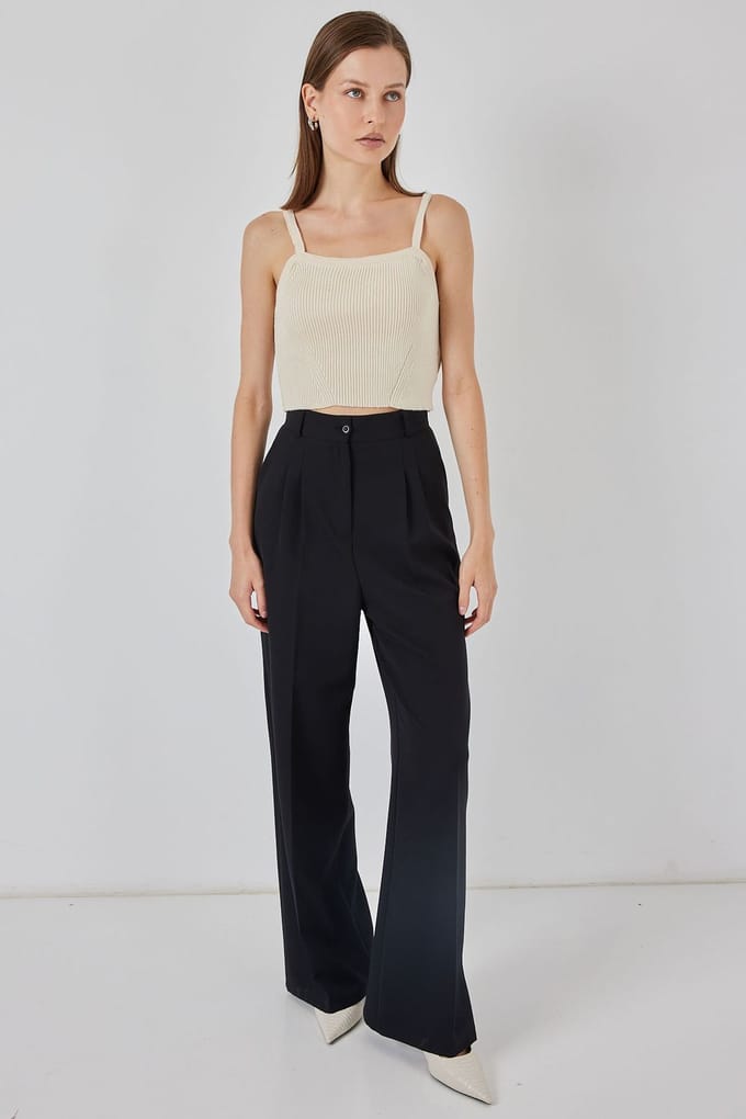 Vierkante Kraag Geribbelde Gebreide Crop Top