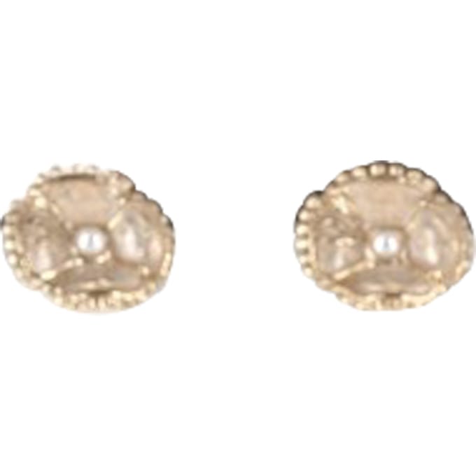 Chanel Classic CC Logo Camellia Parel Oorbellen in Goud Metaal