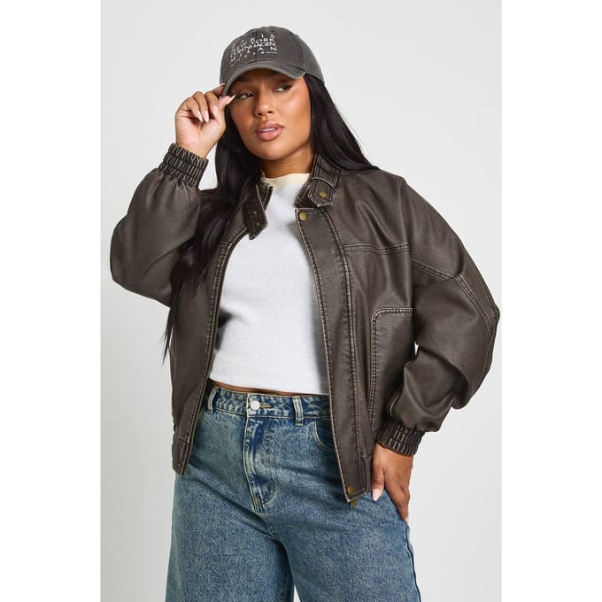 boohoo Dames Plus oversized kraagloze jas | Chocolate | Maat: 16