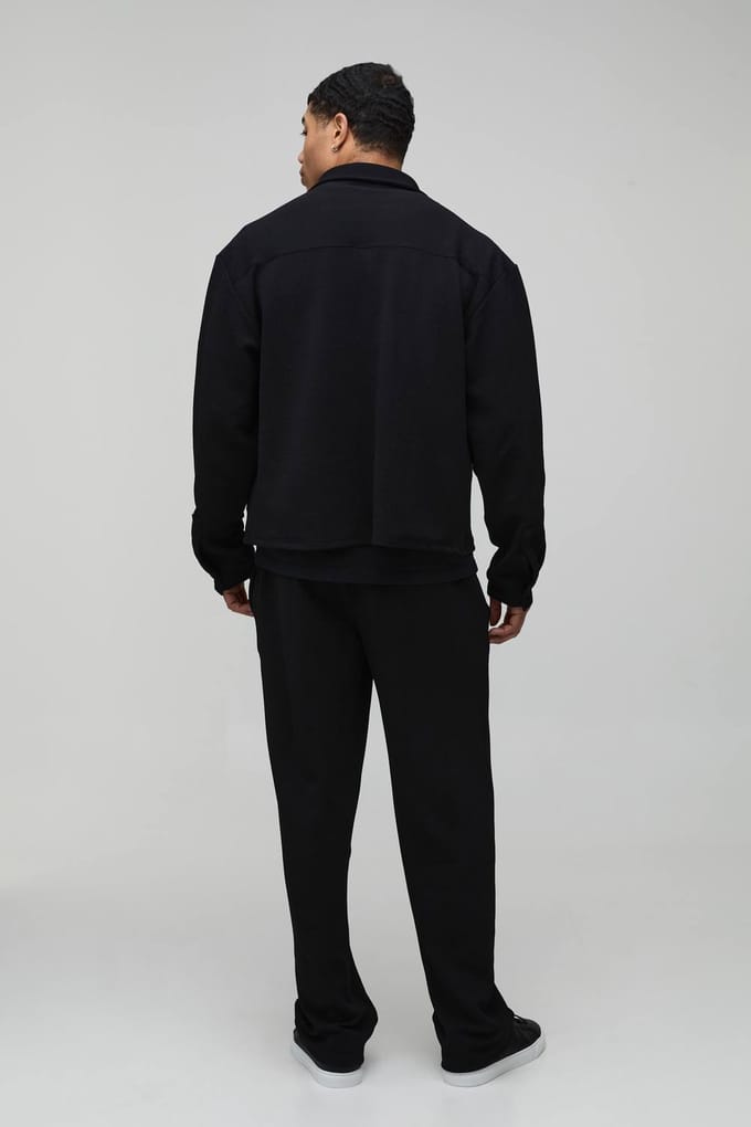 Jersey Visgraat Oversized Boxy Shirt & Relaxed Broek Set | Black | Size Large