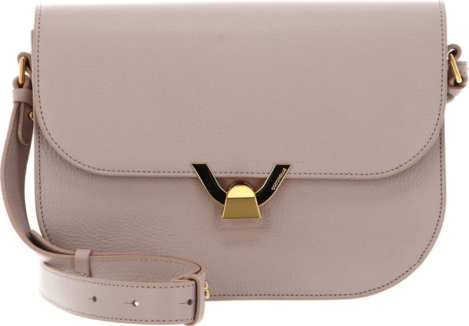 COCCINELLE Leren Schoudertas Dew Handbag Grained Leather Rosette Beige