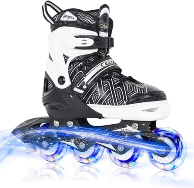Verstelbare inline skates voor jongens met oplichtende wielen - zwarte roller voor beginners
