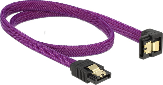 Premium SATA datakabel - recht / haaks naar beneden - nylon - SATA600 - 6 Gbit/s / paars - 0,50 meter