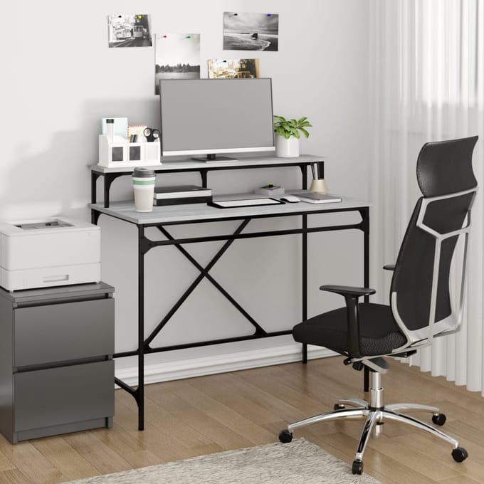 vidaXL - Bureau - 100x50x90 - cm - bewerkt - hout - en - ijzer - grijs - sonoma - eiken