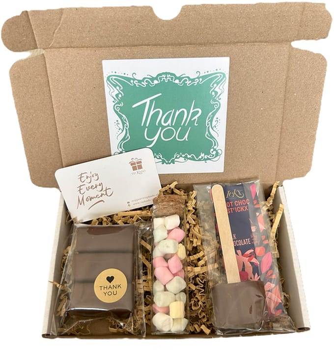 Bedankt choco mini brievenbus cadeau - chocolademelk - marshamallows