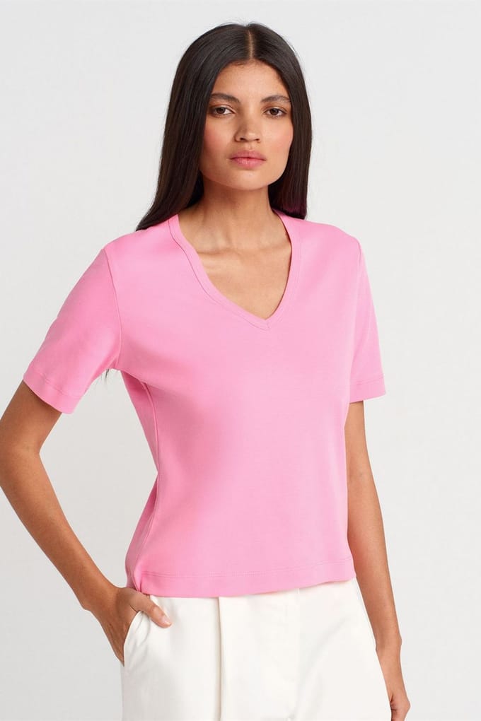 Dames Katoenen V-Hals T-Shirt