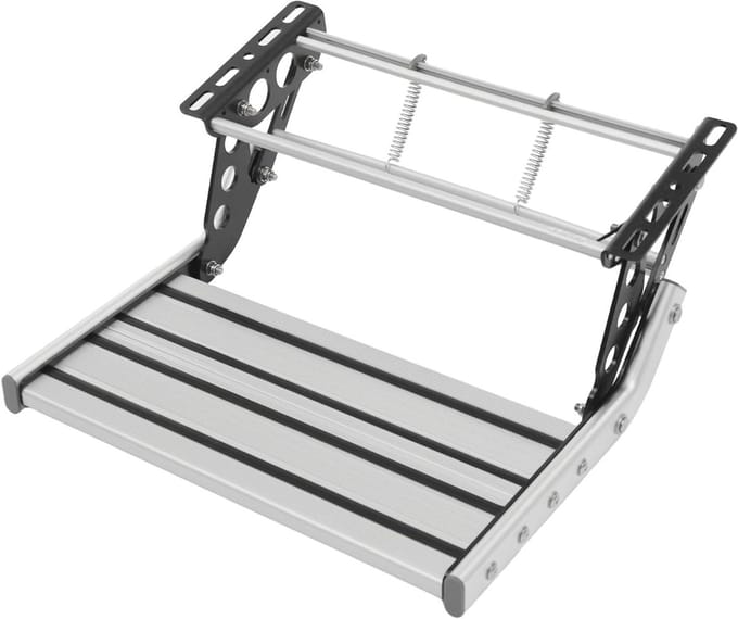 Vouwtrap Camper - Motorhome Opstap - Veilig Instappen - Geïntegreerd LED Licht - 44 cm Breed - Zilver