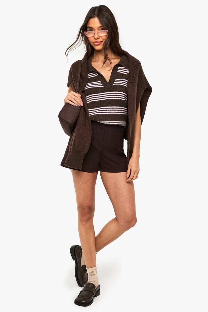 boohoo Dames Op maat gemaakte mini shorts | Chocoladebruin | Maat: 44
