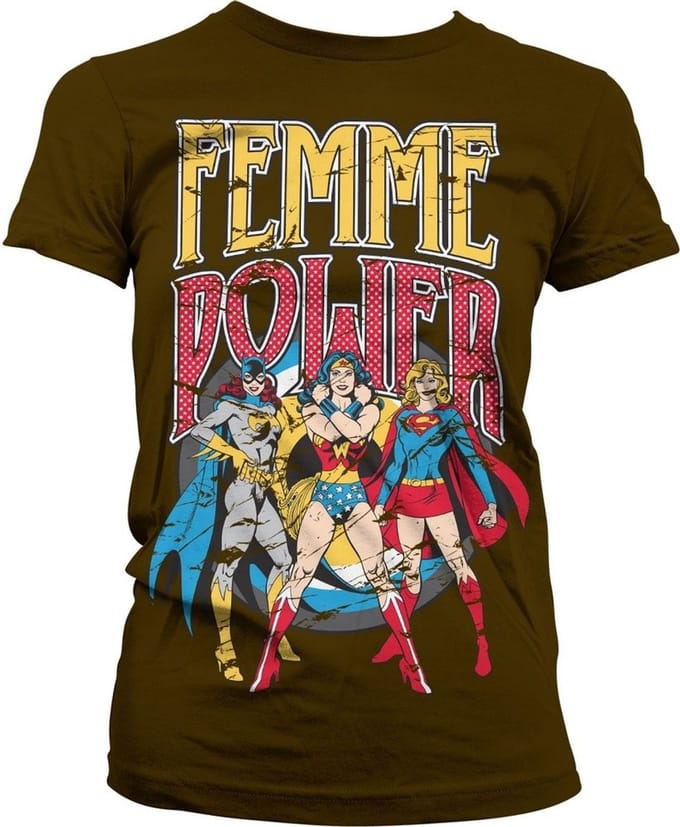 DC Comics Femme Power Girly T-shirt voor dames, bruin