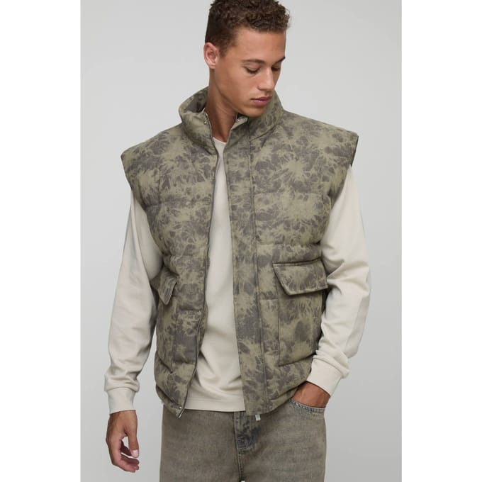 Lange gewassen cord oversized pufferjas met trechterkraag | Khaki | Size Medium