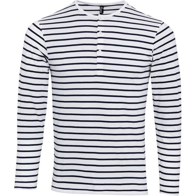 Premier Heren Long John Stripe Roll Sleeve T-shirt (Wit/Zwaar)