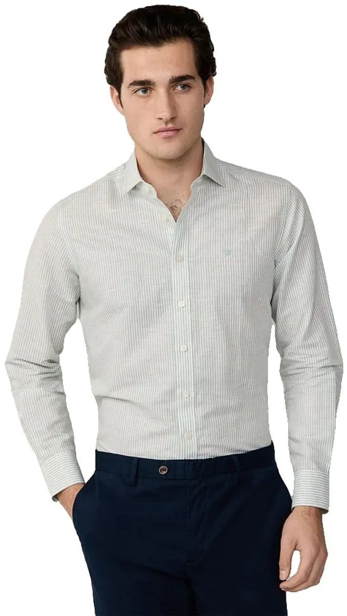 Hackett Ess Bengal Linen Overhemd Met Lange Mouwen Groen M Man