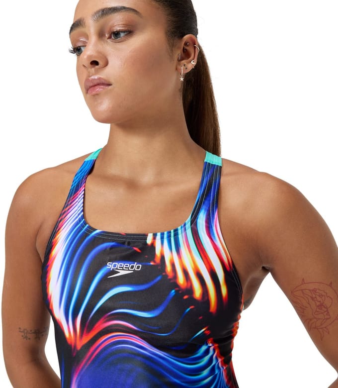Speedo Badpak Allover Printed Leaderback Zwart / Blauw