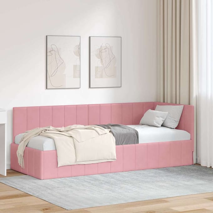 vidaXL - Hoek - Bed - Frame - Roze - 80 - x - 200 - cm - Fluweel
