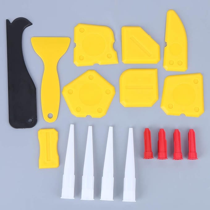 17-delige Set Plastic Kitspreider Raamkit Schraper Glaslijm Afwerkingsgereedschap Kit yellow