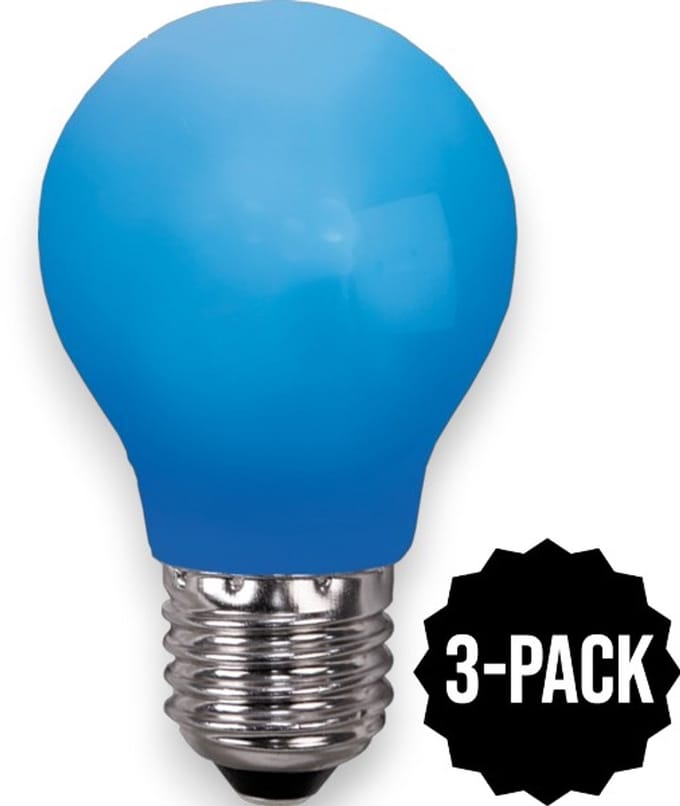 3-Pack | Prikkabel - Standaard bol - E27 - 0.9W - Blauw