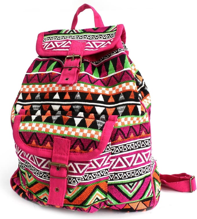 Jacquard Teal Mini Rugzak uit India – Roze - 8 Liter – 27 x 10 x 28 cm