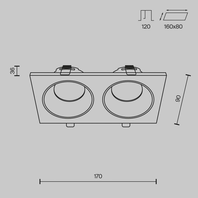 Maytoni plafond inbouwlamp Zoom wit 17 x 9 cm 2-lamps IP65