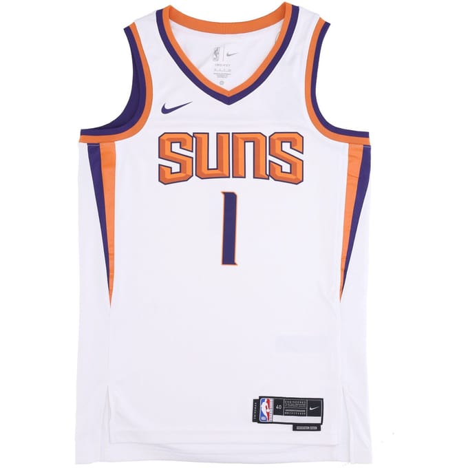 Basketbaltanktop voor heren Nba Dri-fit Swingman Jersey Association Edition 2022/23 nr. 1 Devin Booker Phosun wit