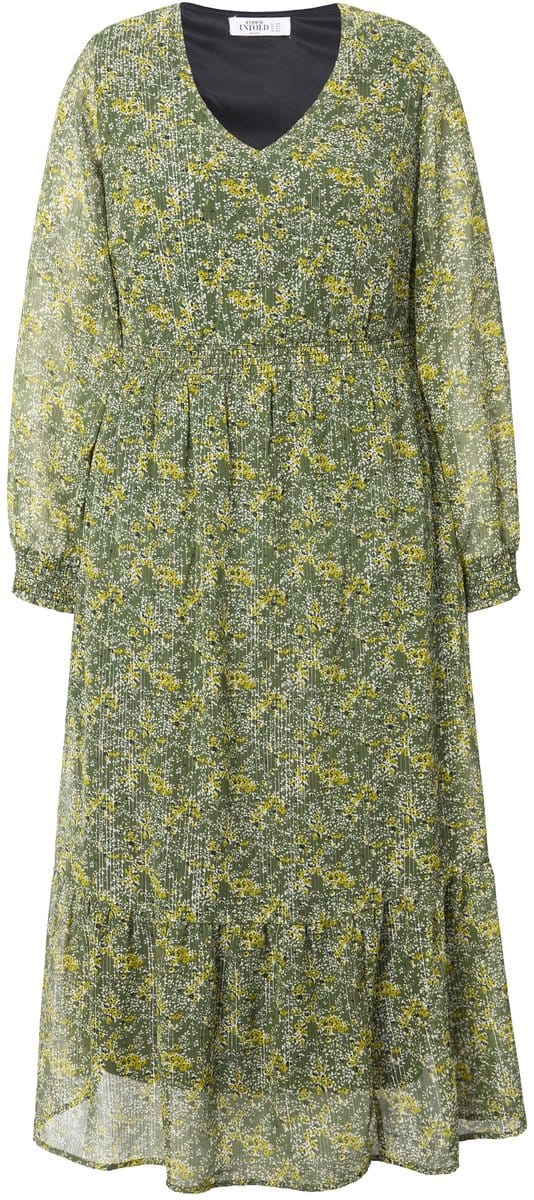 Studio Untold - Dames - Maxi-jurk A-lijn bloemenprint wikkellook - Mosgroen - Maat 50+
