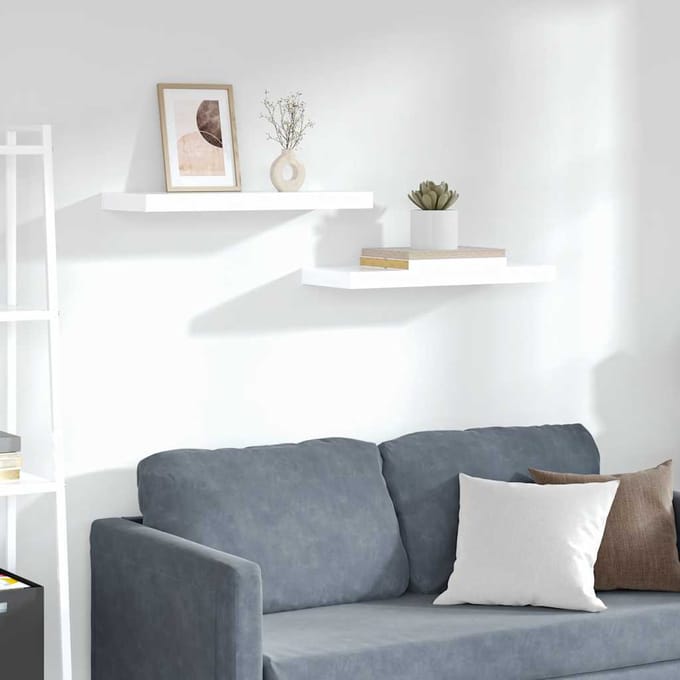 vidaXL - Wandschappen - zwevend - 2 - st - 60x23,5x3,8 - cm - MDF - hoogglans - wit