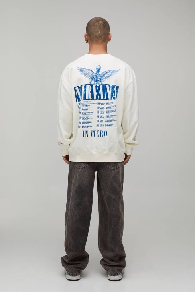 Oversized Nirvana Licentie Print Sweatshirt | Ecru | Size Medium