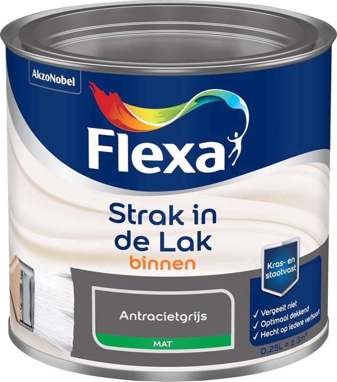 Flexa - Strak In De Lak Binnenlak Mat - Antracietgrijs - 250 Ml