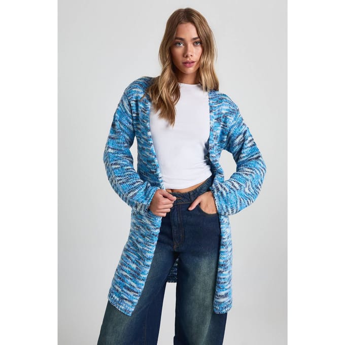 boohoo Dames Chunky Knit Blauw Marl Boxy Oversized Cardigan | Blue | Maat: Small