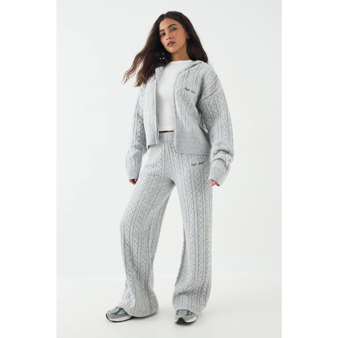 Dames DSGN Studio Kabelgebreide Rechte Pijp Broek | Ash Grey | Maat: Medium