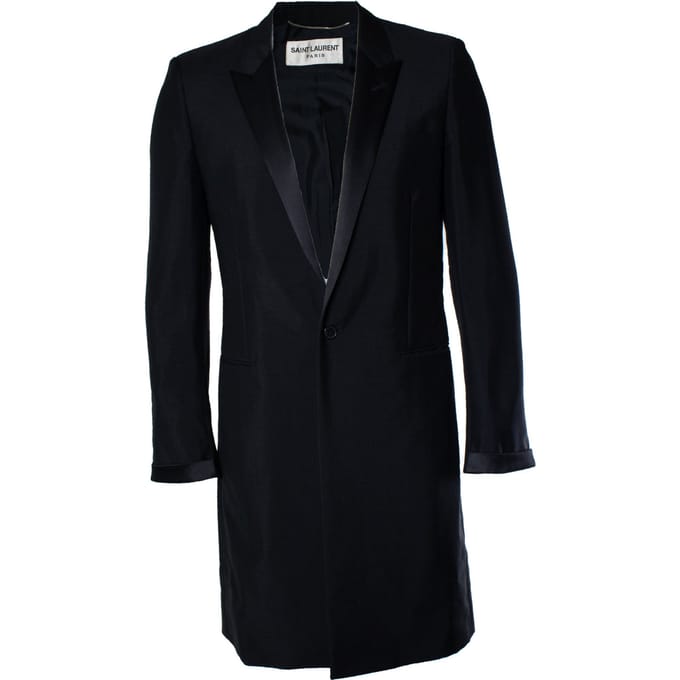 Saint Laurent, zwarte blazerjas met glanzende revers
