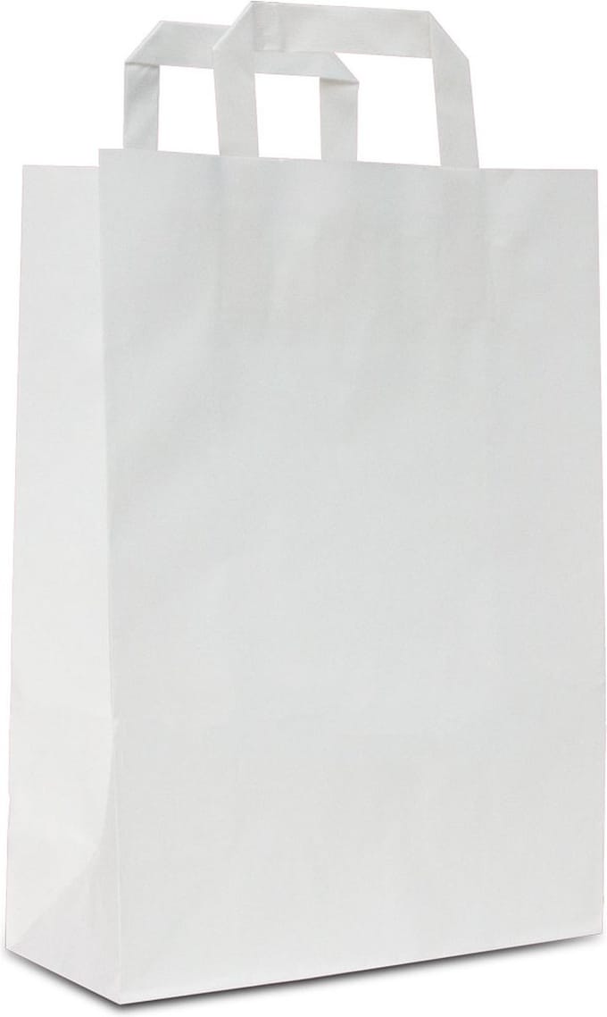 Papieren Draagtassen Wit - 32+17x44 cm - Platte Handgrepen - 50 Stuks