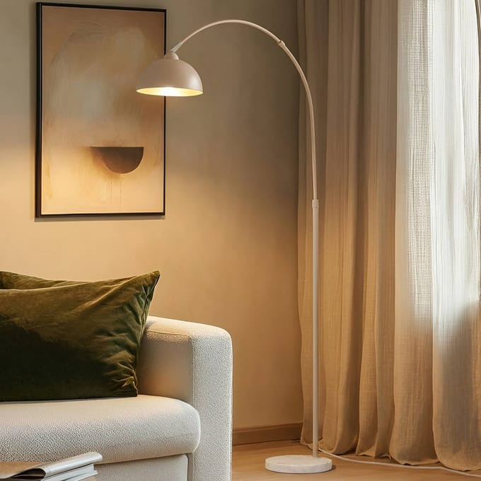 Lindby - vloerlamp - 1licht - IJzer, marmer - H: 180 cm - E27 - beige, wit