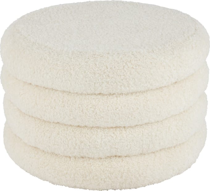 J-Line poef Rond Teddy - polyester - wit