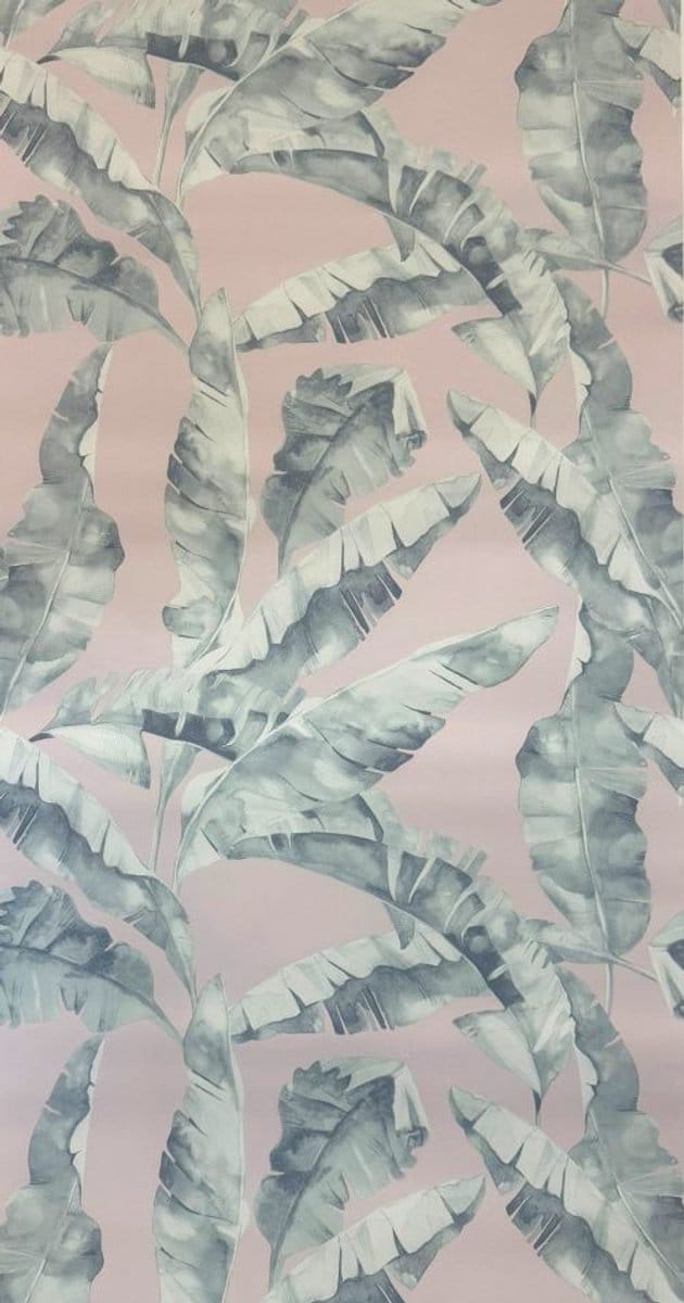Roze Behang met Groene Palmbladeren L84403 | Tropisch Vliesbehang