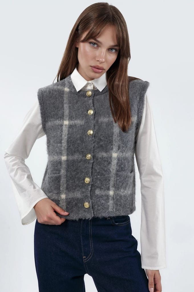 Geruit Coltrui Vest met Knopen
