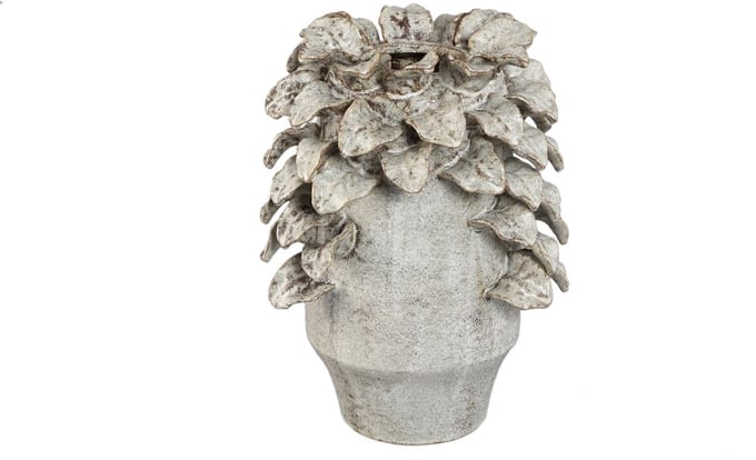 PTMD Varda Beige Ceramic Rough Vase With Leaf Details S