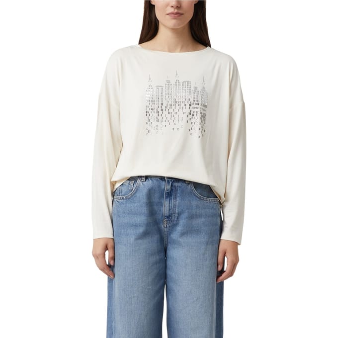 comma - female - Shirt met lange mouwen, print op de voorkant en strasdetails