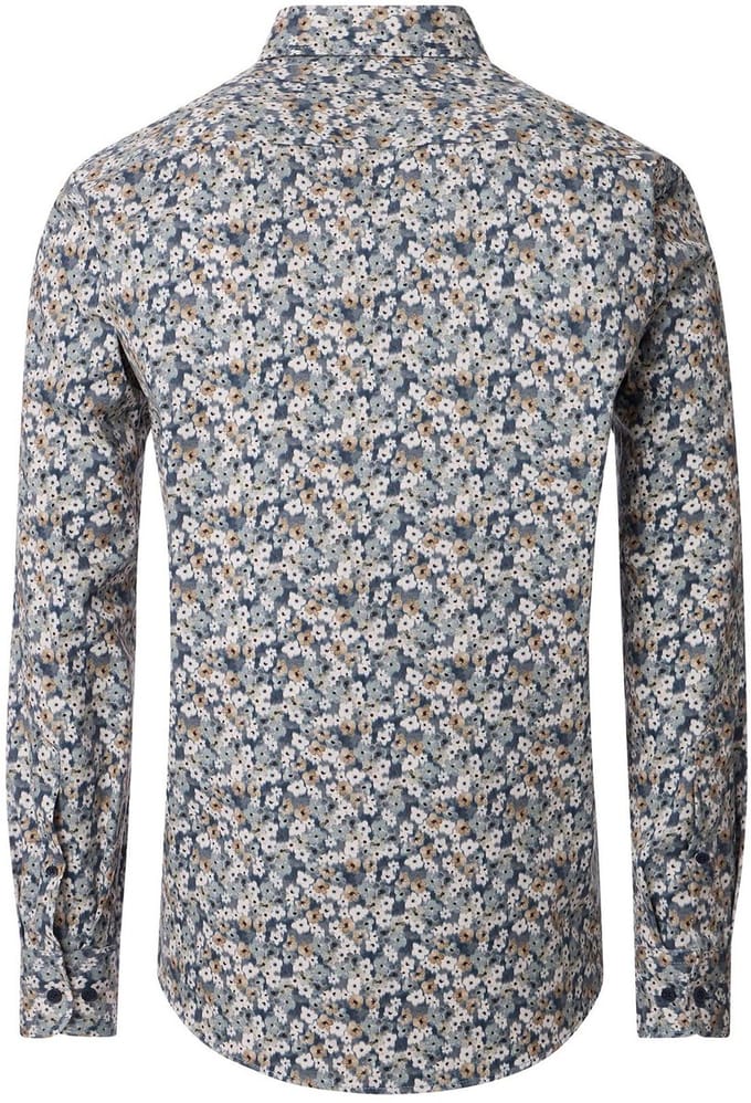 CASA MODA Sport casual fit overhemd - popeline - blauw - wit - beige dessin